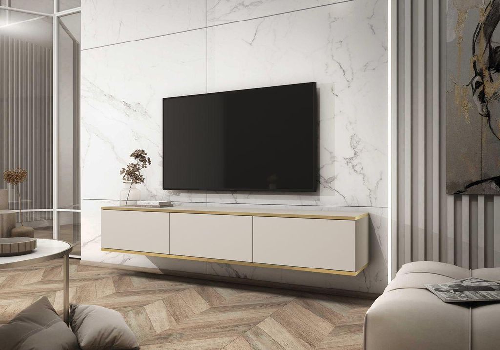 TV Lowboard – TV Schrank – TV Kommode – Fernsehtisch – ORO – RTV-175 – Beige – 175 cm –Push-to-Open Funktion – Mehrfarbig – Mod...