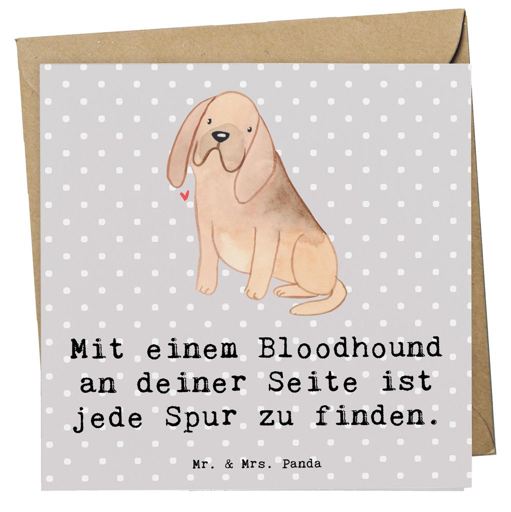 Mr. & Mrs. Panda Grußkarte Bloodhound Spur - Grau Pastell - Geschenk, Hundezucht, jagen, Hunderassen, Hund, intelligenter, faltkarte, doppelkarte,...