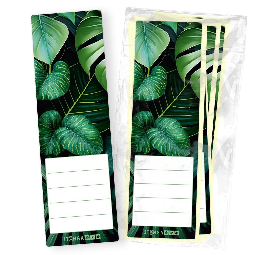 itenga 10er Set Ordneretiketten mit Motiv Dschungel Blätter - breit 6x19cm