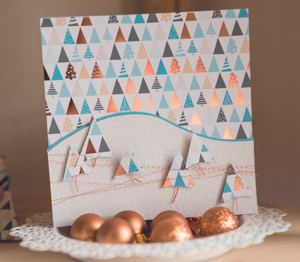 Heyda 204772724 Motivkarton "Tanne" A4 (21 x 31 cm inkl. Codierleiste) blau/rosegold