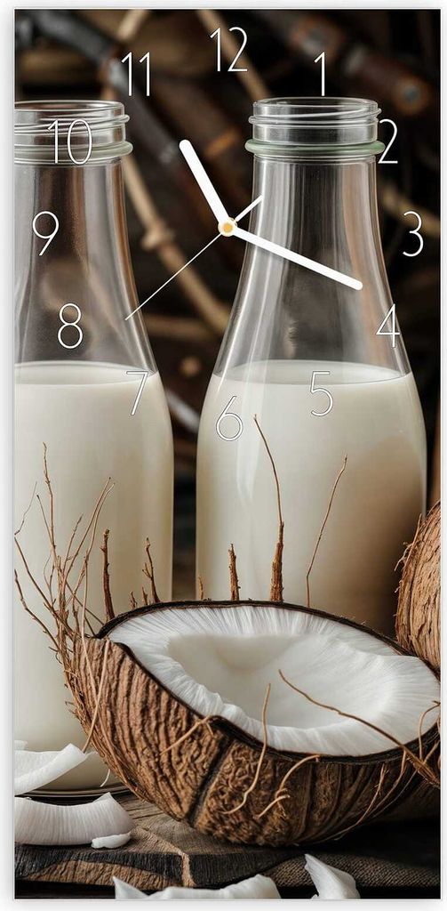 Wanduhr aus Glas mit Motiv Kokosnusslmahlzeit- 30 x 60 cm - inkl. Aufhängesystem