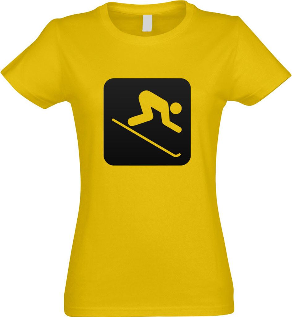 Kiwistar - T-Shirt tailliert - Damen - gelb - Piste Abfahrt Piktogramme - mit Motiv Bedruckt - Funshirt Design - Sport - Freizeit - Damen - S