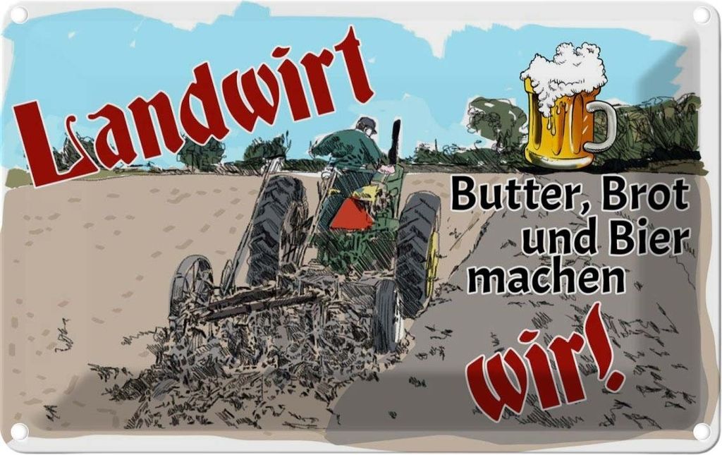 vianmo Blechschild 20x30 cm Landwirt Butter Brot Bier wir Essen Trinken
