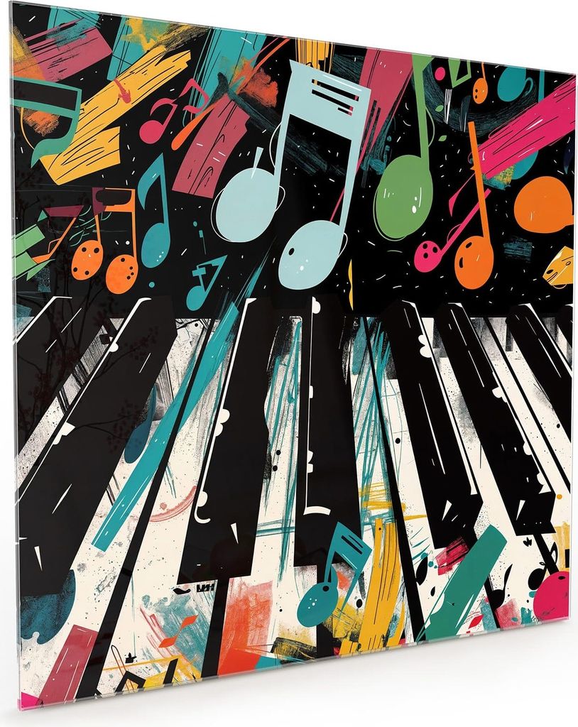 Küchenrückwand Spritzschutz Glas mit Motiv Musiknoten Klavier 40 x 40 cm