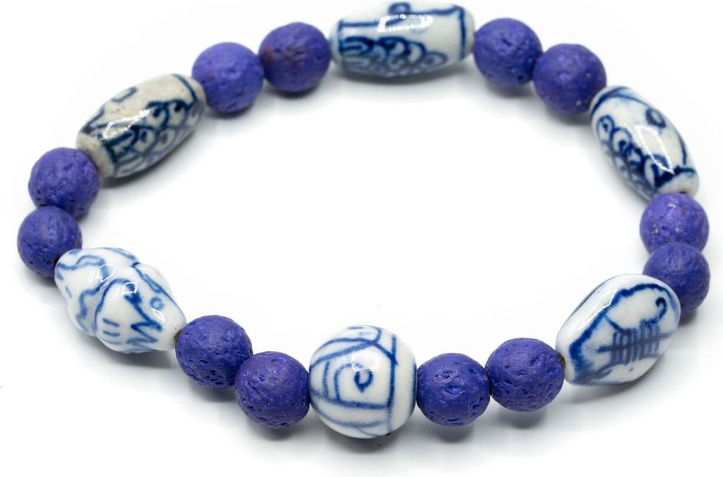 Armband mit Vulkanstein Keramik Perlen Miniblings asiatisch blau