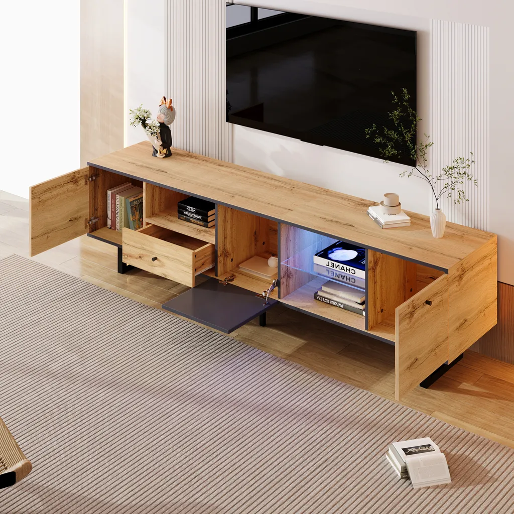 Banc TV avec Rangement pour Câbles et LED, Solution Salon Ordonné - 4