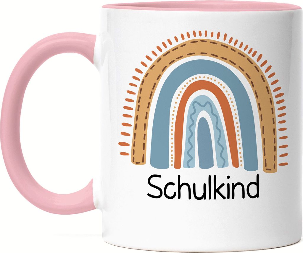 Schulkind Tasse Rosa Einschulungsgeschenk Grundschule 1. Klasse Schulstart Regenbogen Motiv