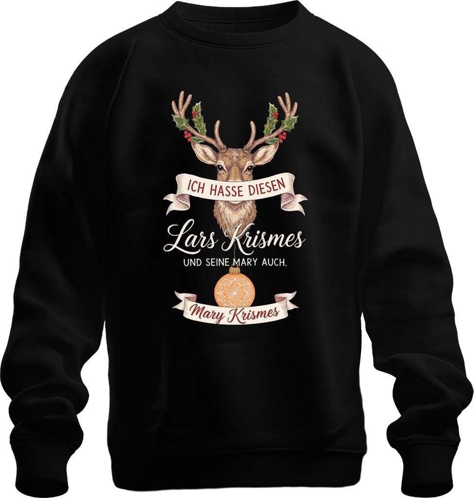 Ich hasse diesen Lars Krismes und Mary Weihnachten lustig Hirsch Uni Sweatshirt Pullover, Schwarz, L