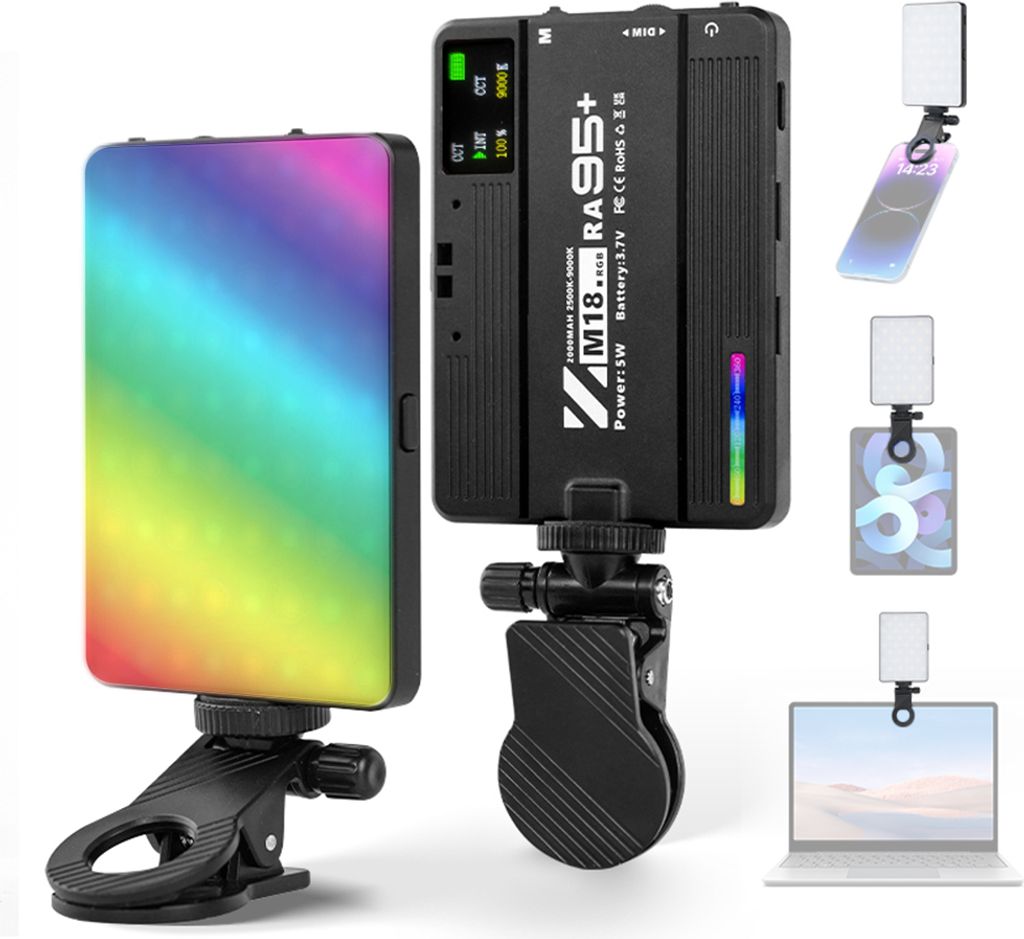 Taschen-RGB-Videolicht, Fotografie, LED-Fuelllicht, 2500 K šC 9000 K, dimmbar, 22 Szeneneffekte, Videokonferenzlicht fuer Computer, Tablet, Telefo...