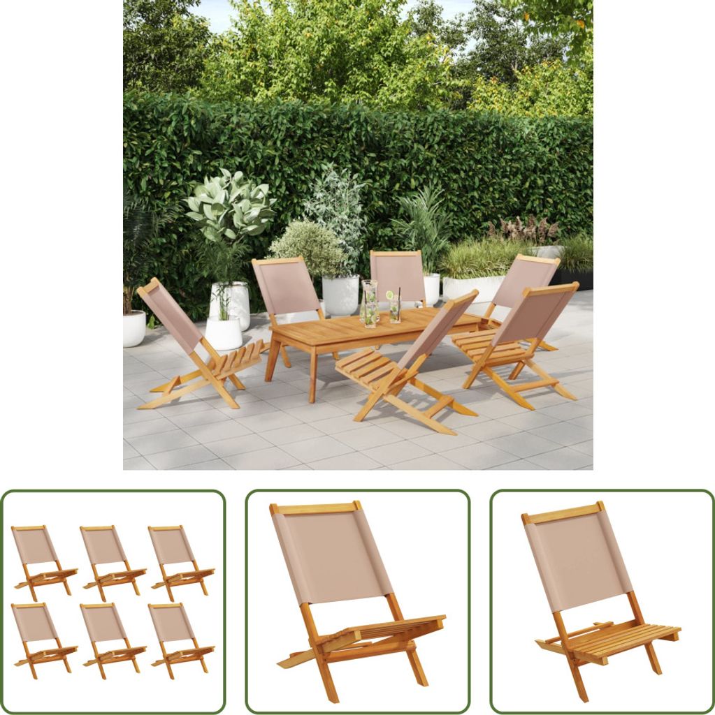 The Living Store Gartenstühle 6 Stk. Klappbar Taupe Stoff und Massivholz