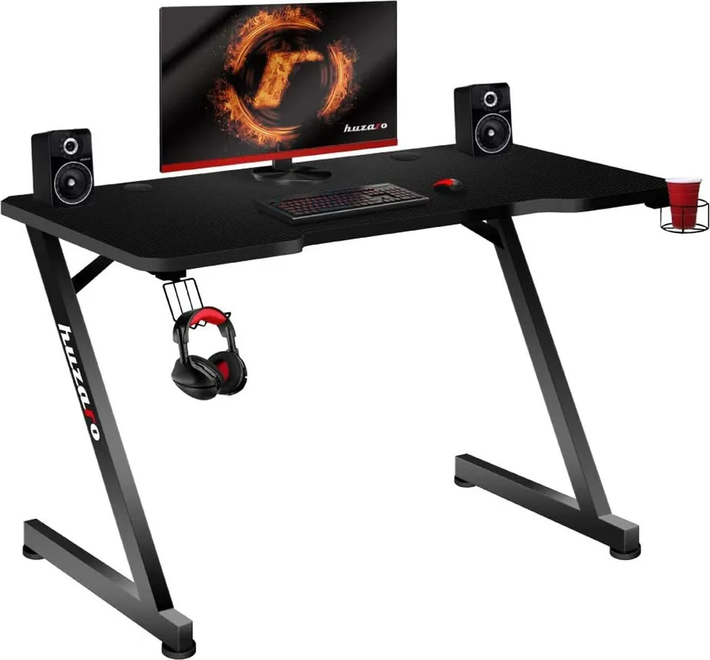 Bureau gamer réglable finition carbone - Table de jeu stable et robuste