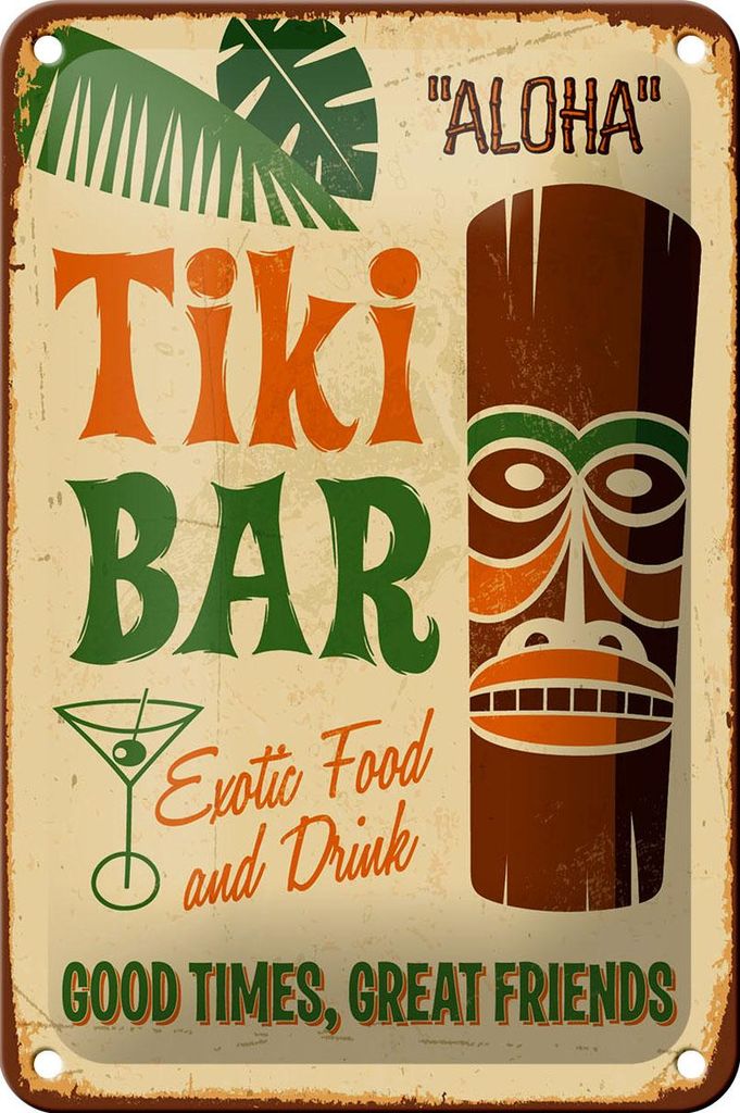 Blechschild 12x18cm Tiki Bar Aloha Exotic Food