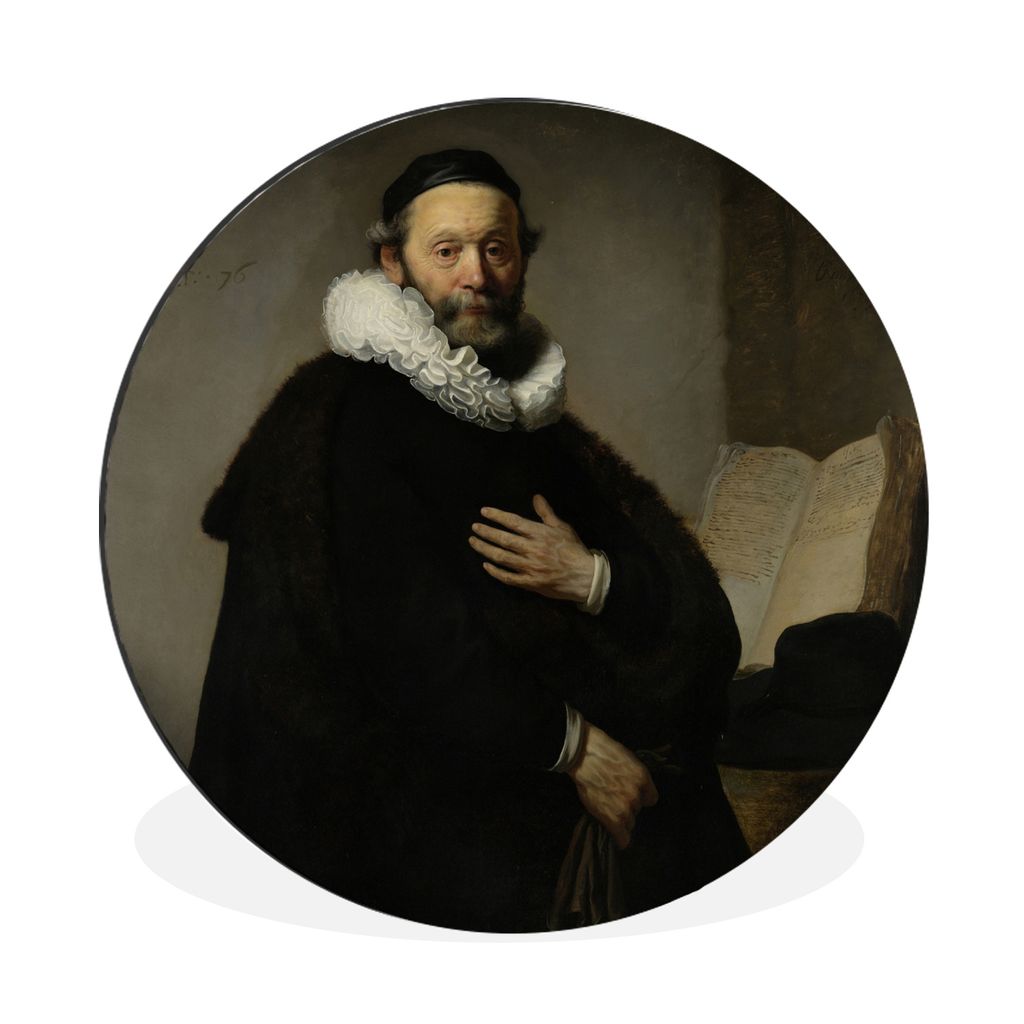 MuchoWow Aluminium Wandkreis Porträt von Johannes Wtenbogaert - Rembrandt van Rijn Ø 90 cm Wanddeko Modern Wohnzimmer - Mauerkreis - Wandbilder...