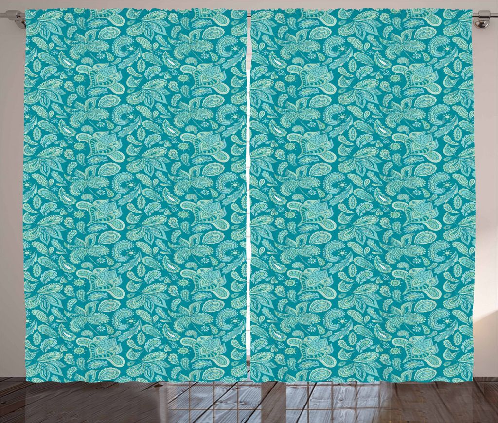 ABAKUHAUS Ethnisch Rustikaler Vorhang, Vintage Pastell Paisley, Wohnzimmer Universalband Gardinen mit Schlaufen und Haken, 280 x 225 cm, Türkis Teal