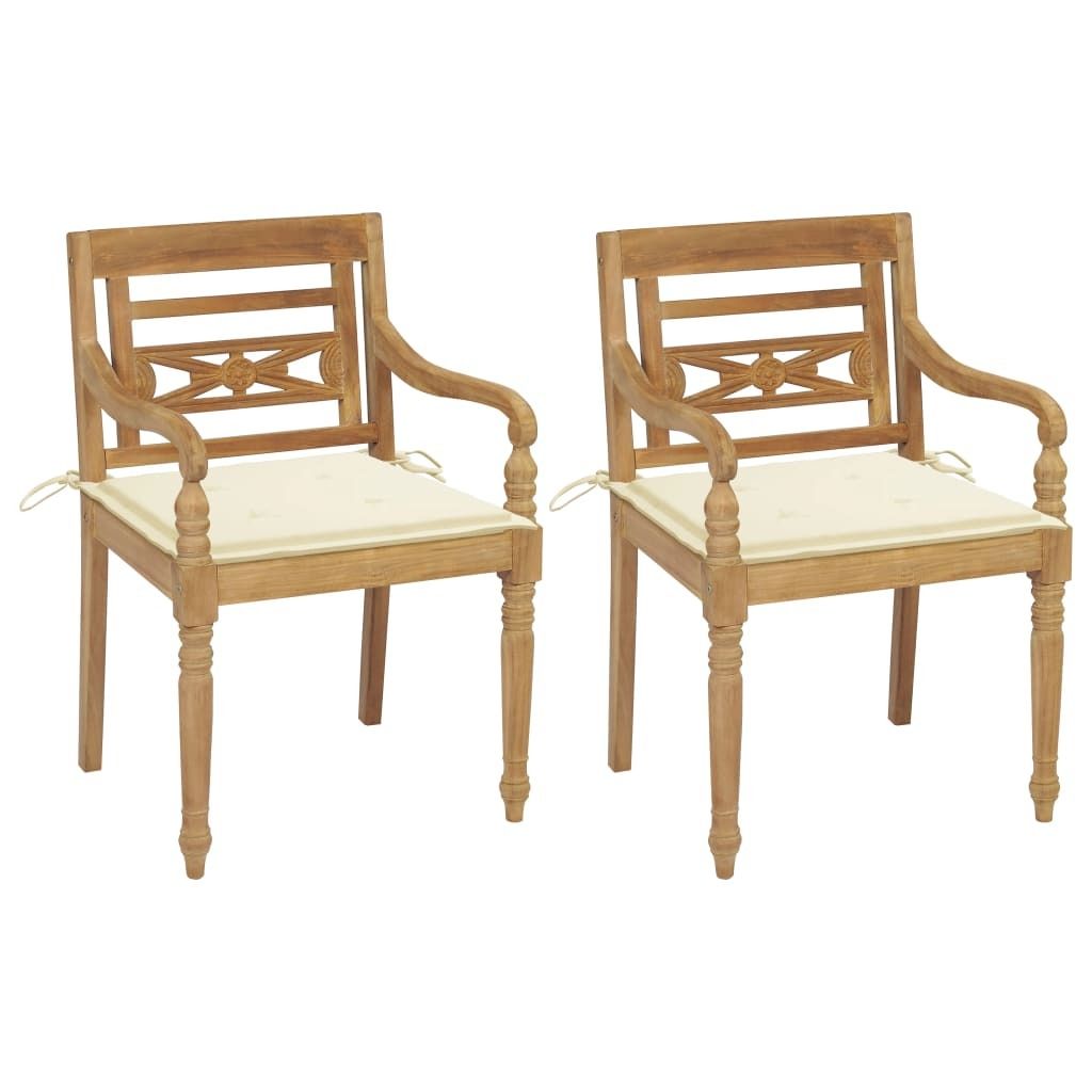 The Living Store Batavia-Stühle 2 Stk. mit Creme Kissen Teak Massivholz