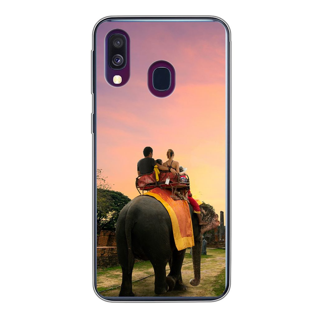 MuchoWow Handyhülle Schutzhülle Hülle für Samsung Galaxy A40 Elefant - Tiere - Dorf - Natur Silikon Softcase Handy Hülle - Handy-Tasche