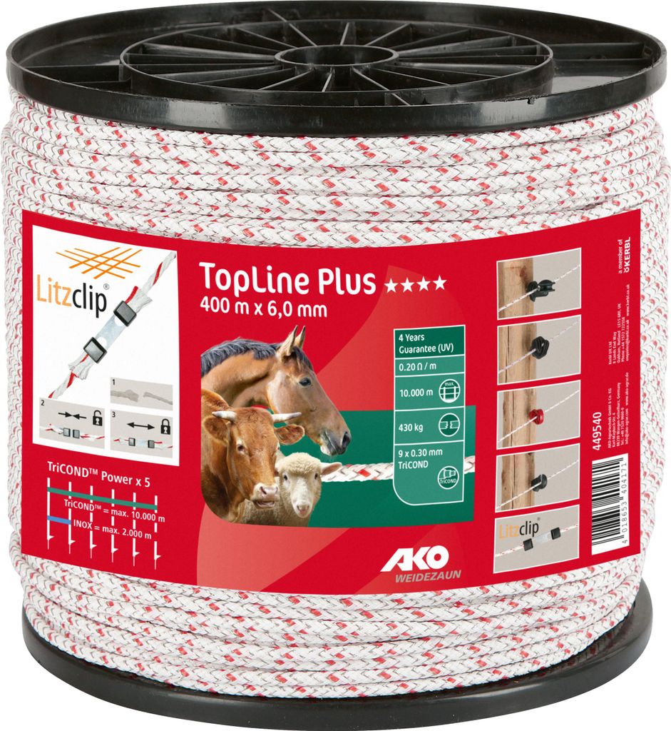 TopLine Plus gefl. Seil, 5,5mm, 400m, weiß/rot 9x 0,28 mm TriCond