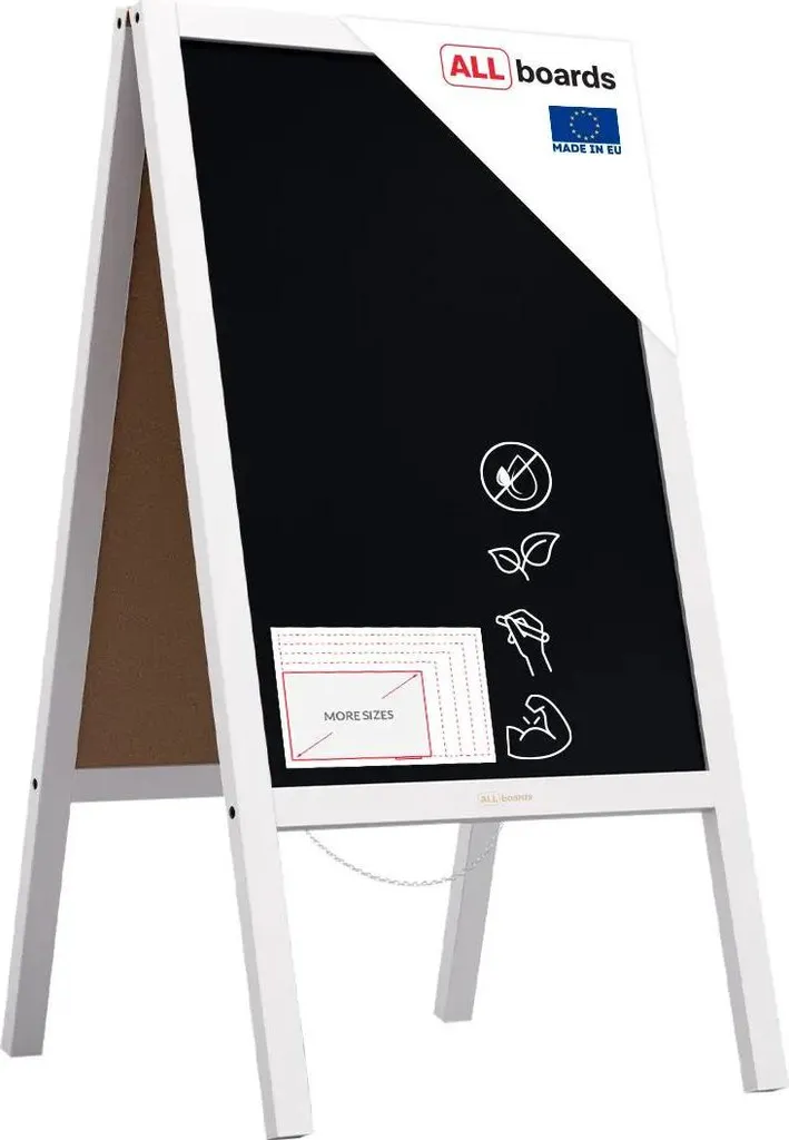Lavagna Bifacciale Bianca 118x61 cm - Cavalletto Legno Antivento