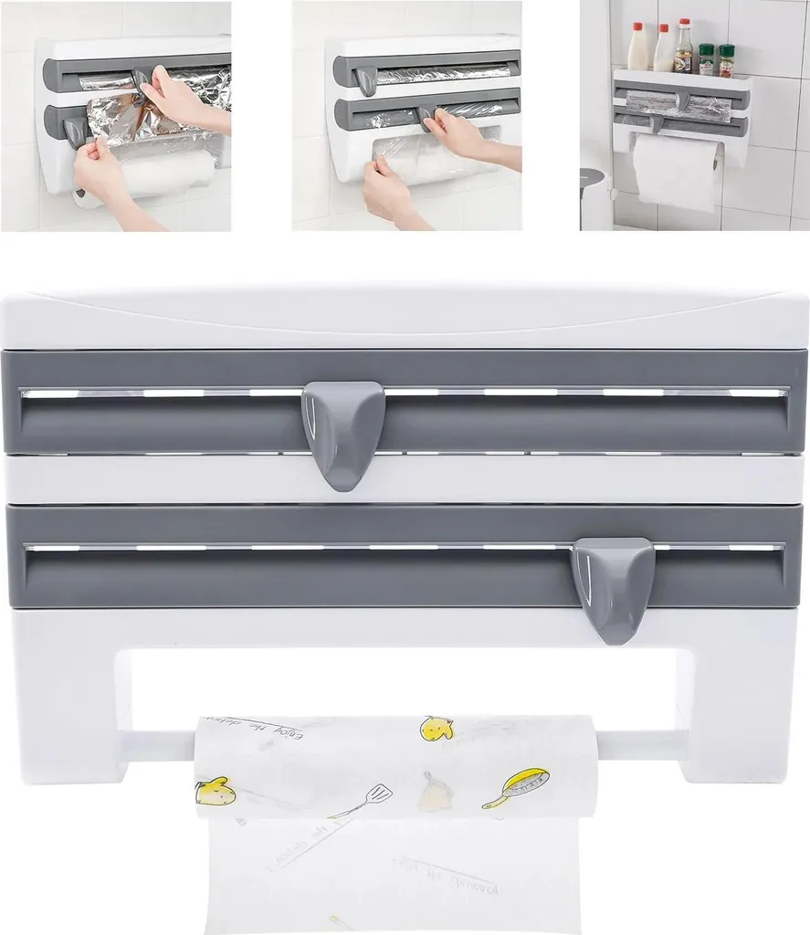 Dispenser Carta Cucina Parete Bianco con Porta Spezie Plastica HIPS