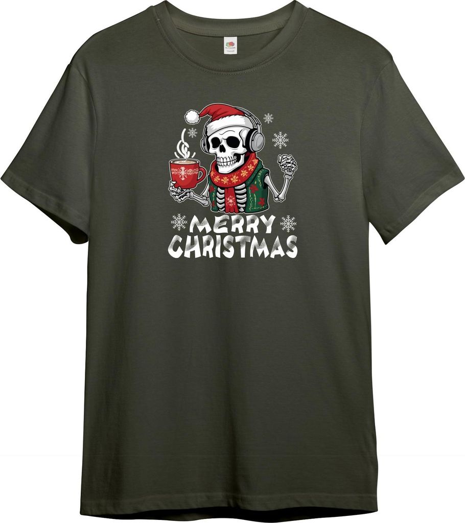 PAULGOS Herren T-Shirt "Skelett Musik und Kaffee Modell 1"