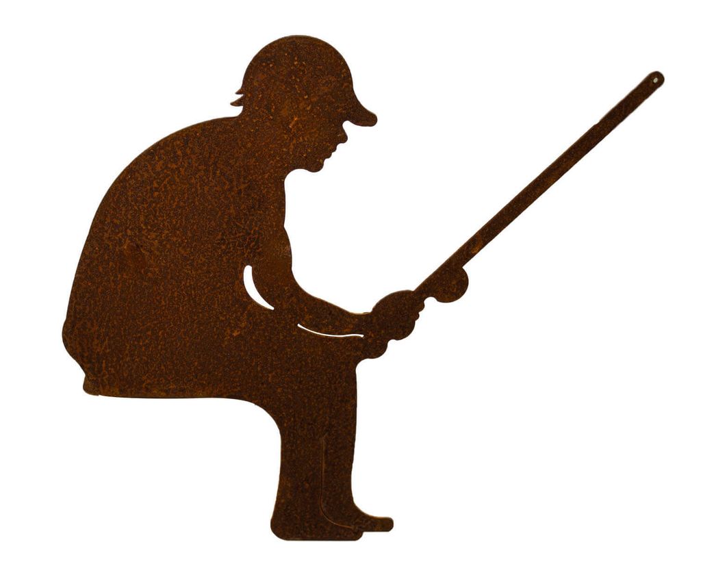 Edelrost Gartenfigur Angler als Kantenhocker Rost Gartendeko angeln Metall Teich