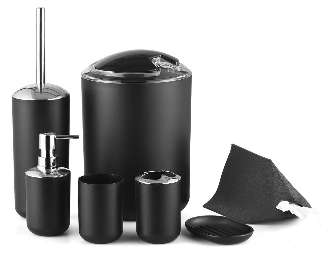 Badezimmer-Zubehör-Set, 7-teilig, schwarzes Badezimmer-Dekor mit Zahnbürstenhalter, Zahnputzbecher, Seifenspender, Seifenhalter, Toilettenbürste...