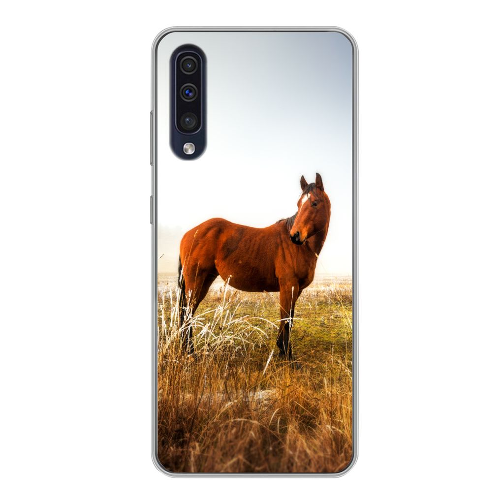 MuchoWow Handyhülle Schutzhülle Hülle für Samsung Galaxy A30s Pferd - Weide - Australien Silikon Softcase Handy Hülle - Karteninhaber