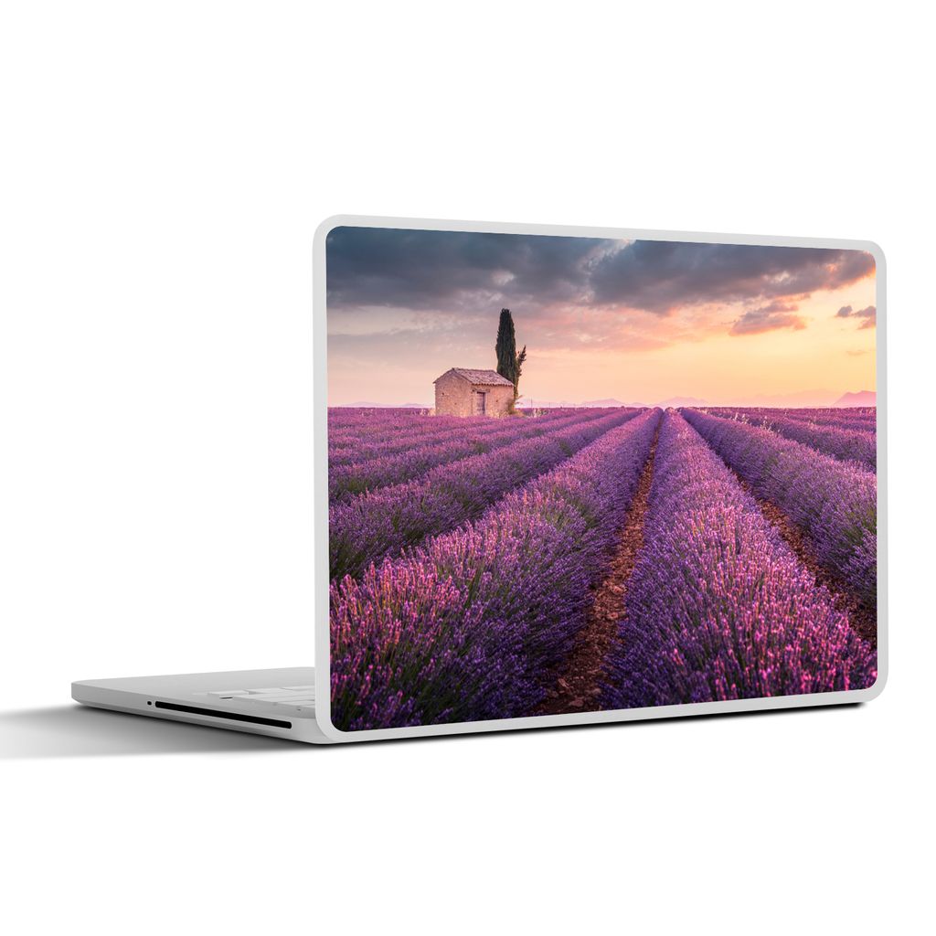 MuchoWow Laptop Aufkleber Sticker Cover Lavendel - Blumen - Lila - Feld 32.5x23.5 cm - Sticker für Laptop - Selbstklebend