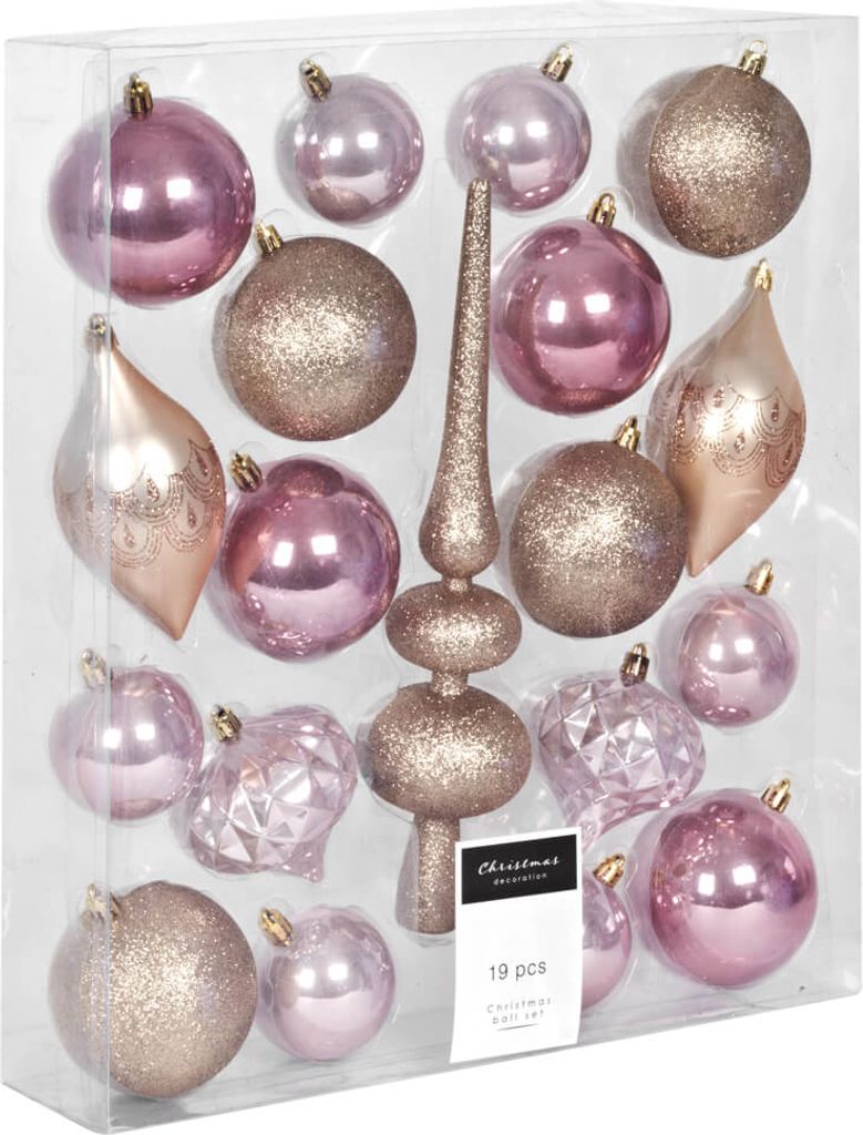 H&S Decoration Weihnachtskugel und Christbaumspitze 19er Set aus Kunststoff mehrfarbig 13cm