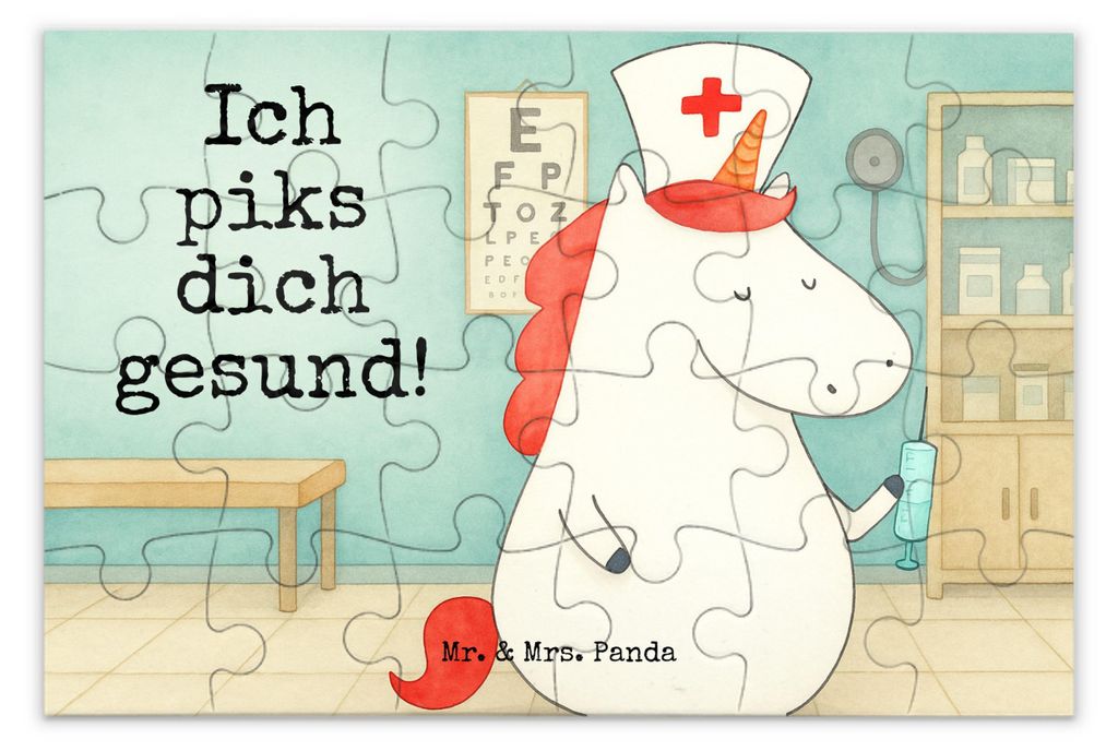 Mr. & Mrs. Panda Puzzle Einhorn Krankenschwester Design 24 Teile - Weiß - Geschenk, Legespiel, 1500, 2000, Krankenpflegerin, Unicorn, Puzzlespiel,...