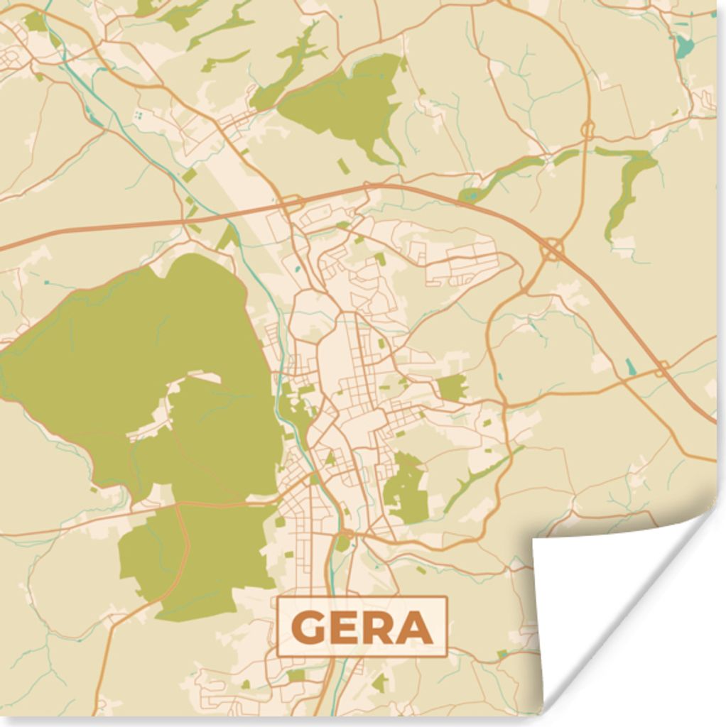 MuchoWow Poster Karte - Stadtplan von Gera - Vintage - Stadtplan 30x30 cm - Wandposter - Printing