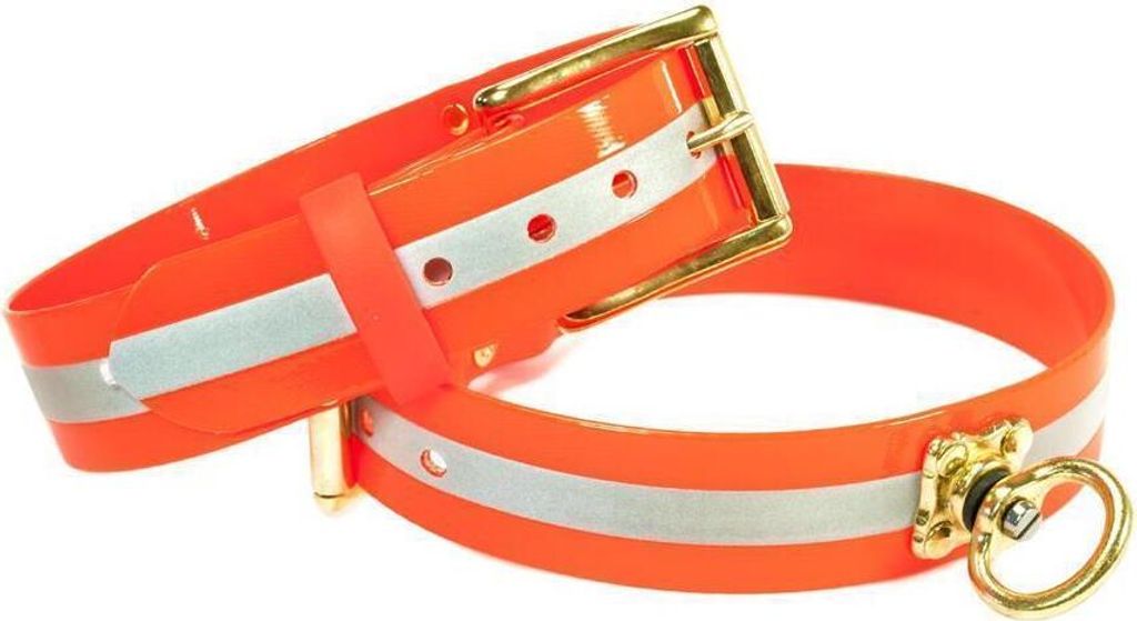 Mystique Biothane Schweisshalsband 25mm reflex orange gold messing 45-55cm