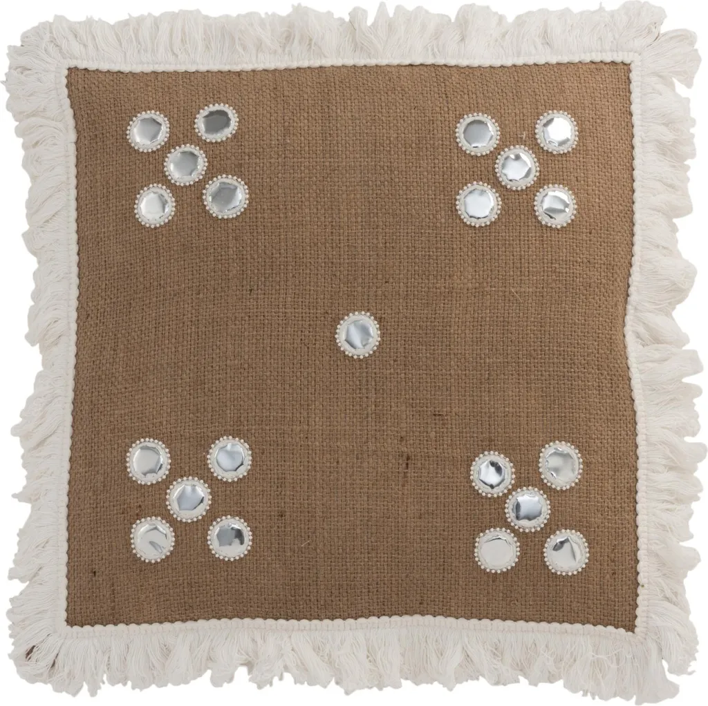 Coussin Décoratif J-Line Miror en Fibre de Jute Tressée Naturel/Blanc