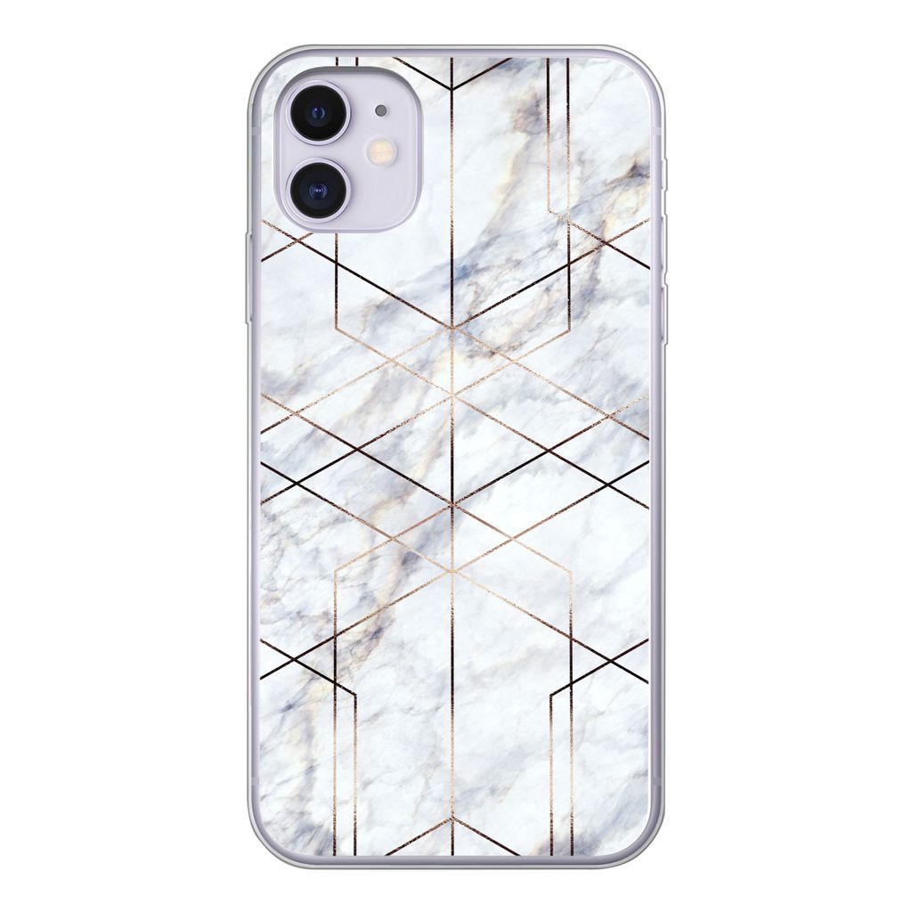 MuchoWow Handyhülle Schutzhülle Hülle für iPhone 11 Marmor - Gold - Weiß Silikon Softcase Handy Hülle - Handytasche