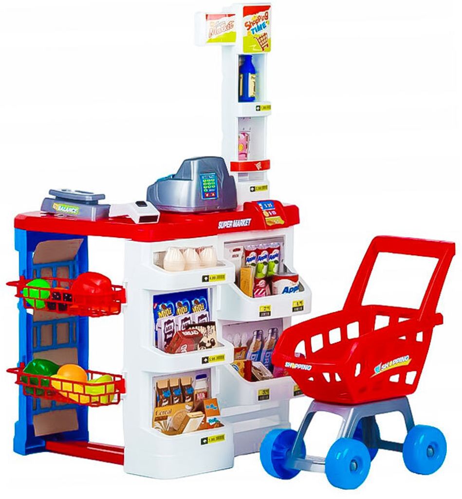 Großer Supermarktstand für Kinder mit Kasse, Waage und Scanner