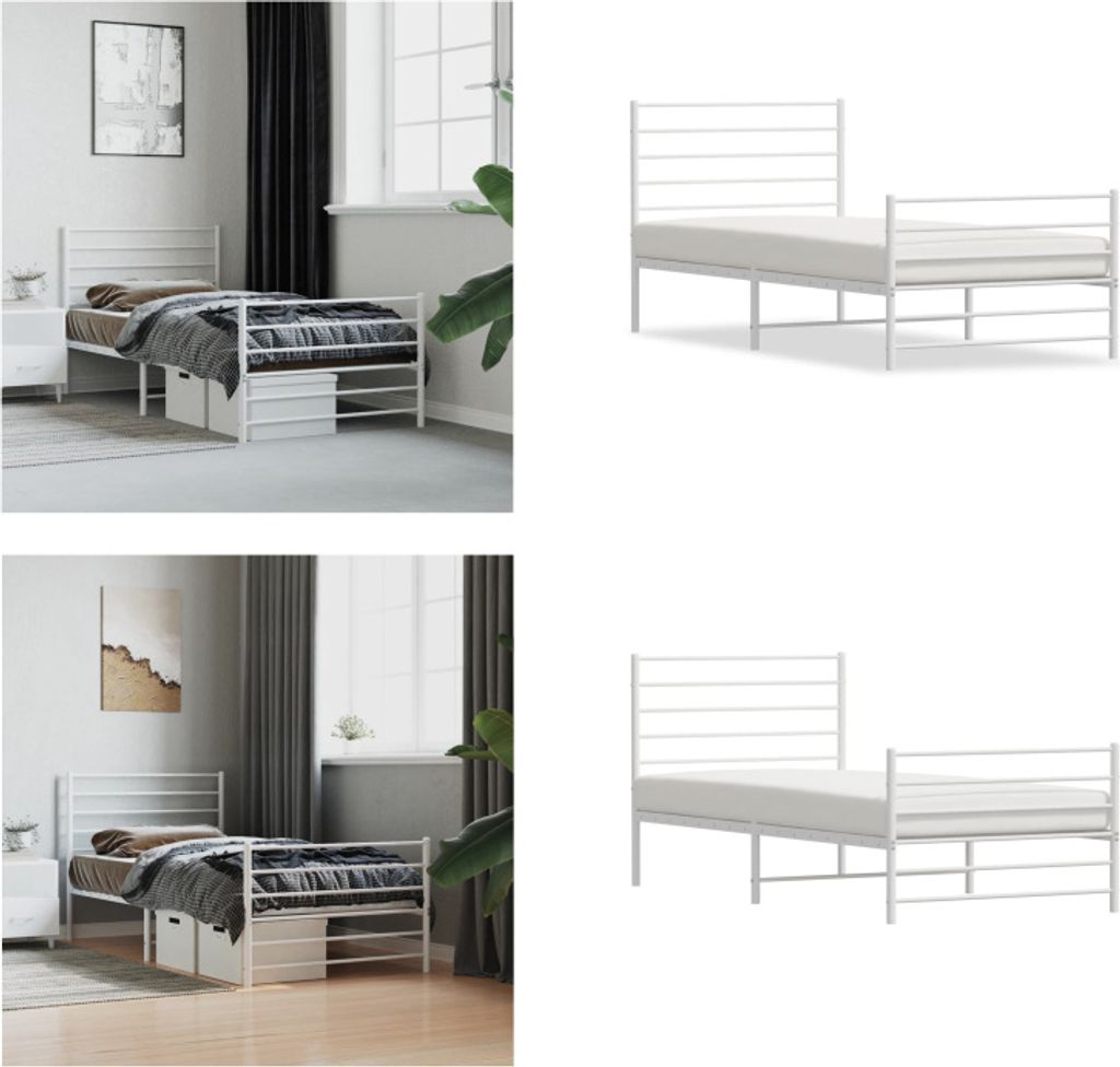 vidaXL Bettgestell mit Kopf und Fußteil Metall Weiß 90x190 cm - Bettgestell - Bettgestelle - Bettrahmen - Bett