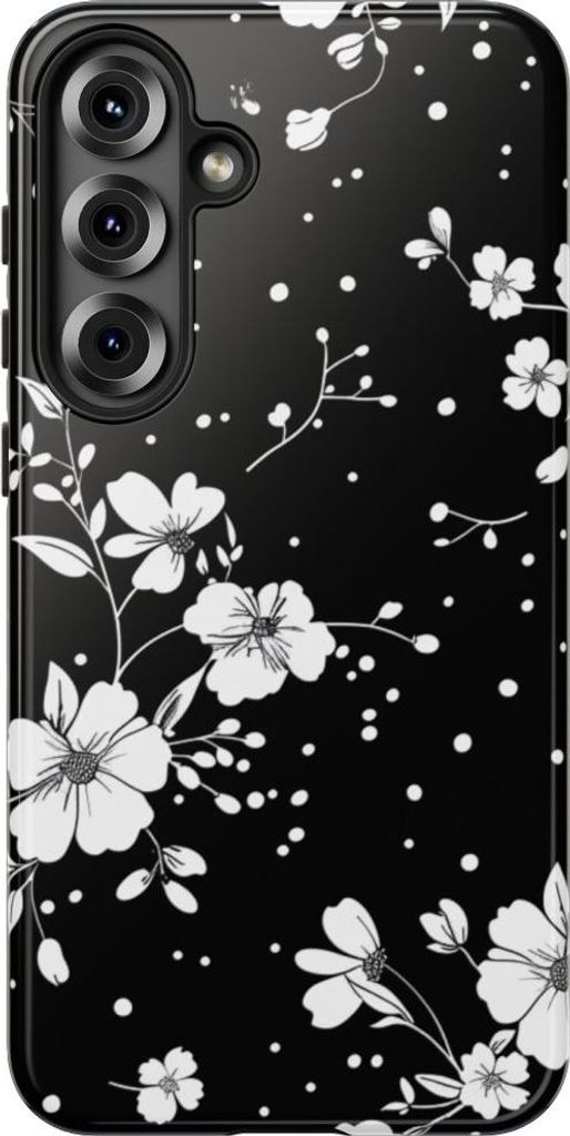 Schwarz-weißes Blumenmuster – Hülle Kompatibel mit Samsung Galaxy S25 Plus