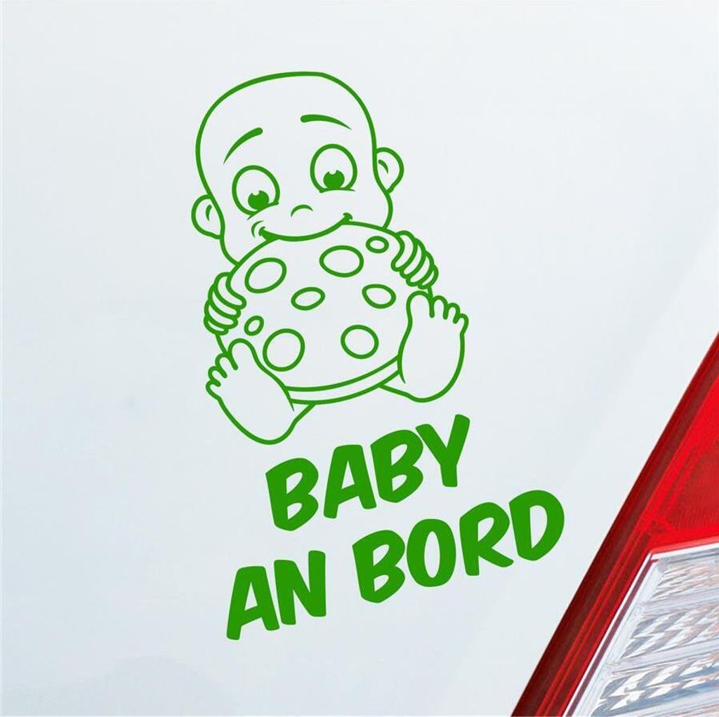 Auto Aufkleber Baby an Bord on Tour Witzig 17x25 cm Hellgrün Sticker Heckscheibenaufkleber