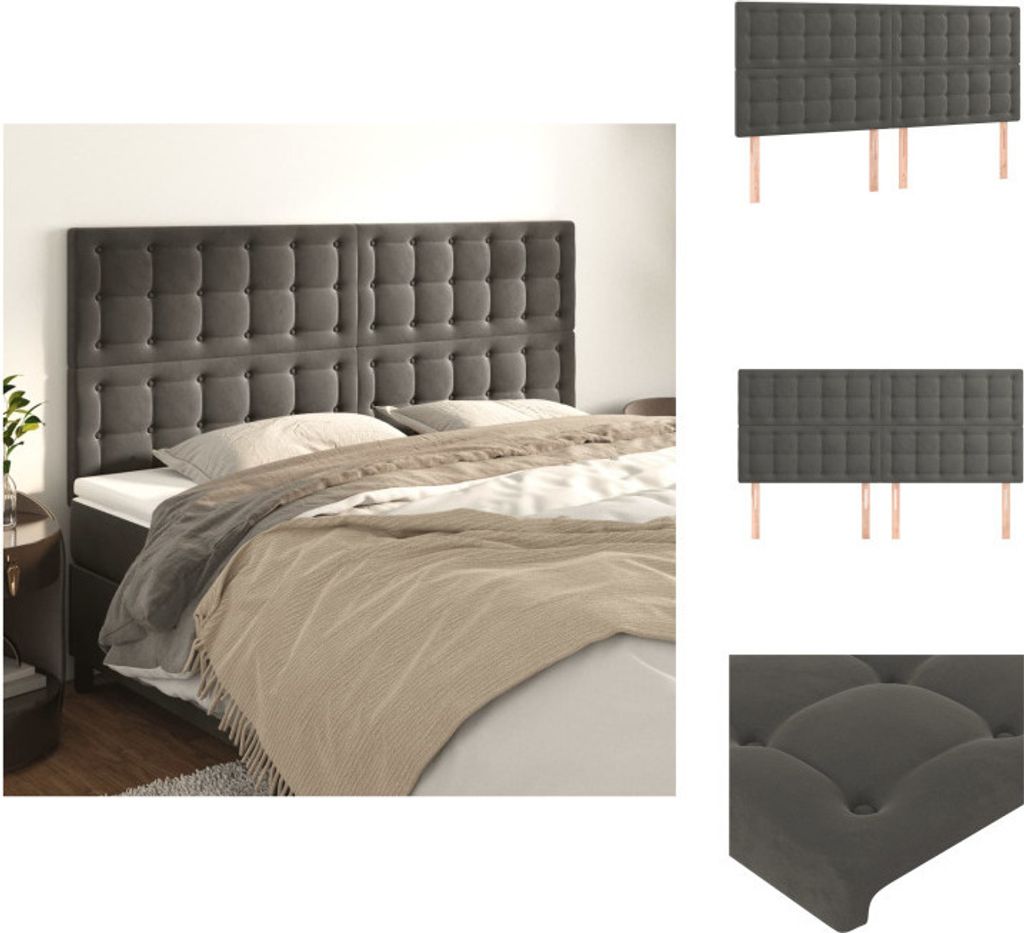 vidaXL Kopfteile 4 Stk. Dunkelgrau 100x5x78/88 cm Samt - Kopf- & Fußenden
