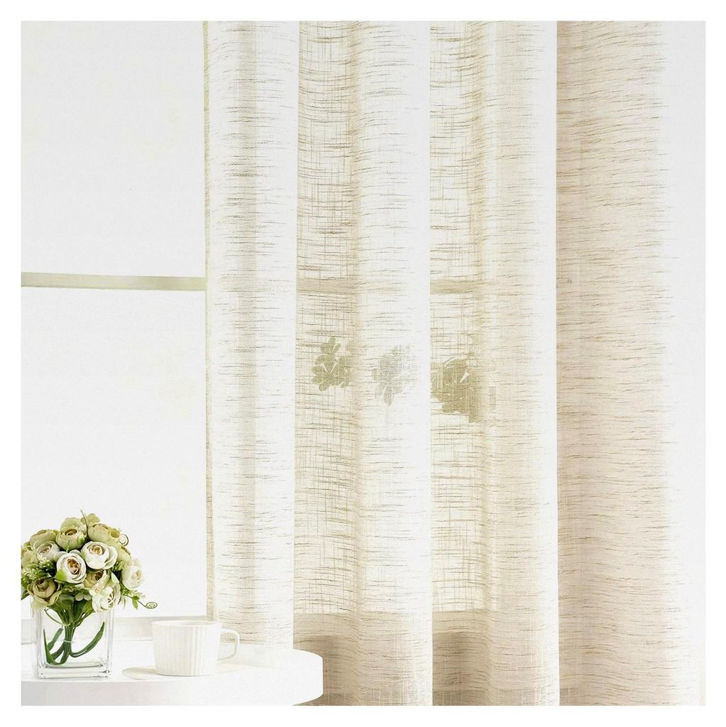 Leinen Gardinen mit Ösen 136 cm Breite Slub-Textur Halbtransparent Beige