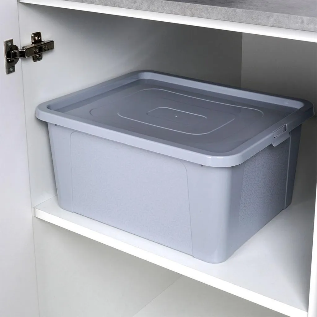 Coffre à jouets 20L en plastique résistant avec couvercle clipsable gris
