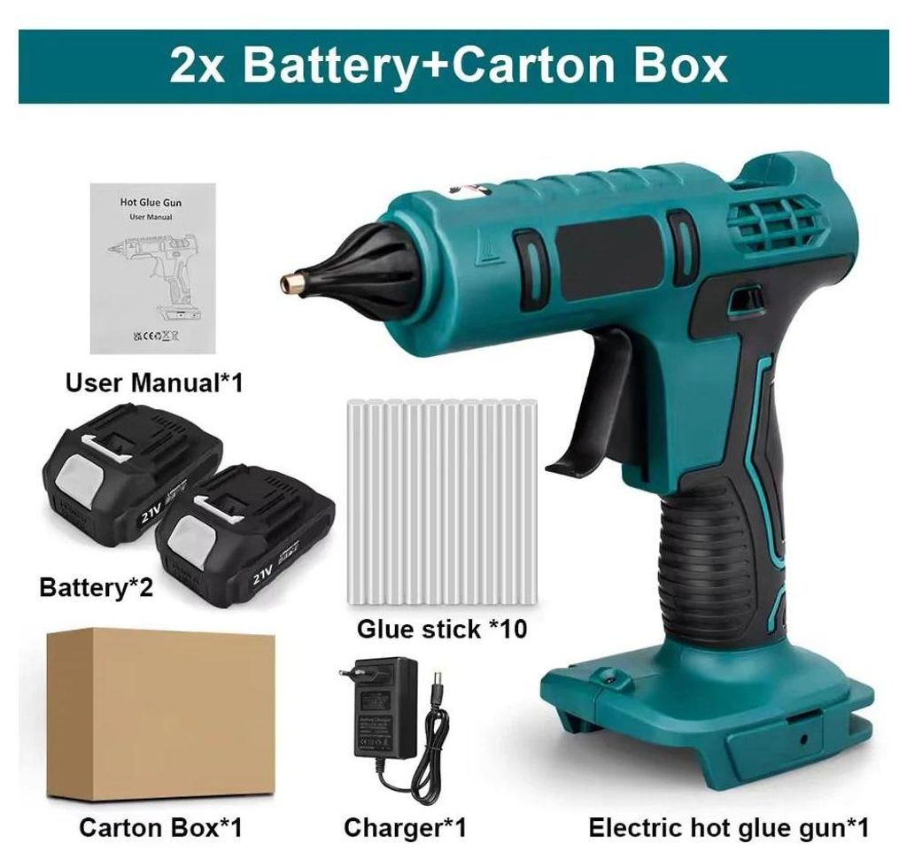 Kabellose Heißklebepistole 100W - Mini Akku Klebepistole 18V - Mit 2 Batterien - Für Heimwerken und Reparaturen - EU Stecker