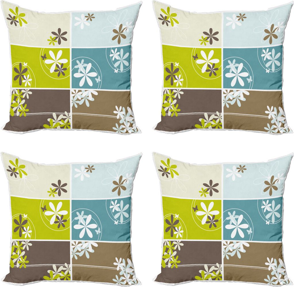 ABAKUHAUS Blumen Kissenbezug Set (4 Stück), Frühling inspirierte Blüten, Moderner Doppelseitiger Digitaldruck, 60 cm x 60 cm, Mehrfarbig