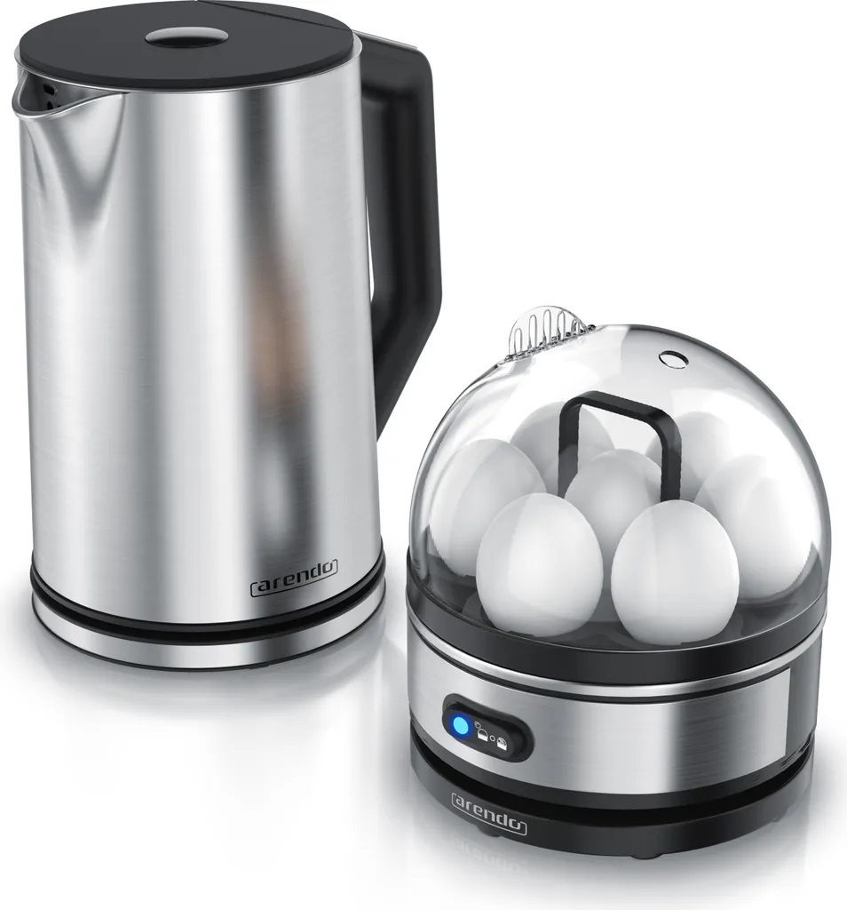 Arendo Set Colazione 2 Pezzi Argento: Bollitore Inox e Cuociuova 7 Posti