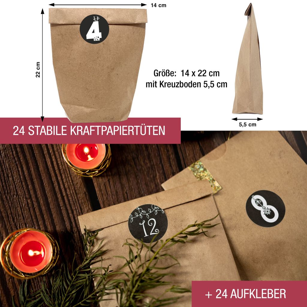 Adventskalender zum befüllen - 24 XL Kraftpapiertüten mit Produktbild 3