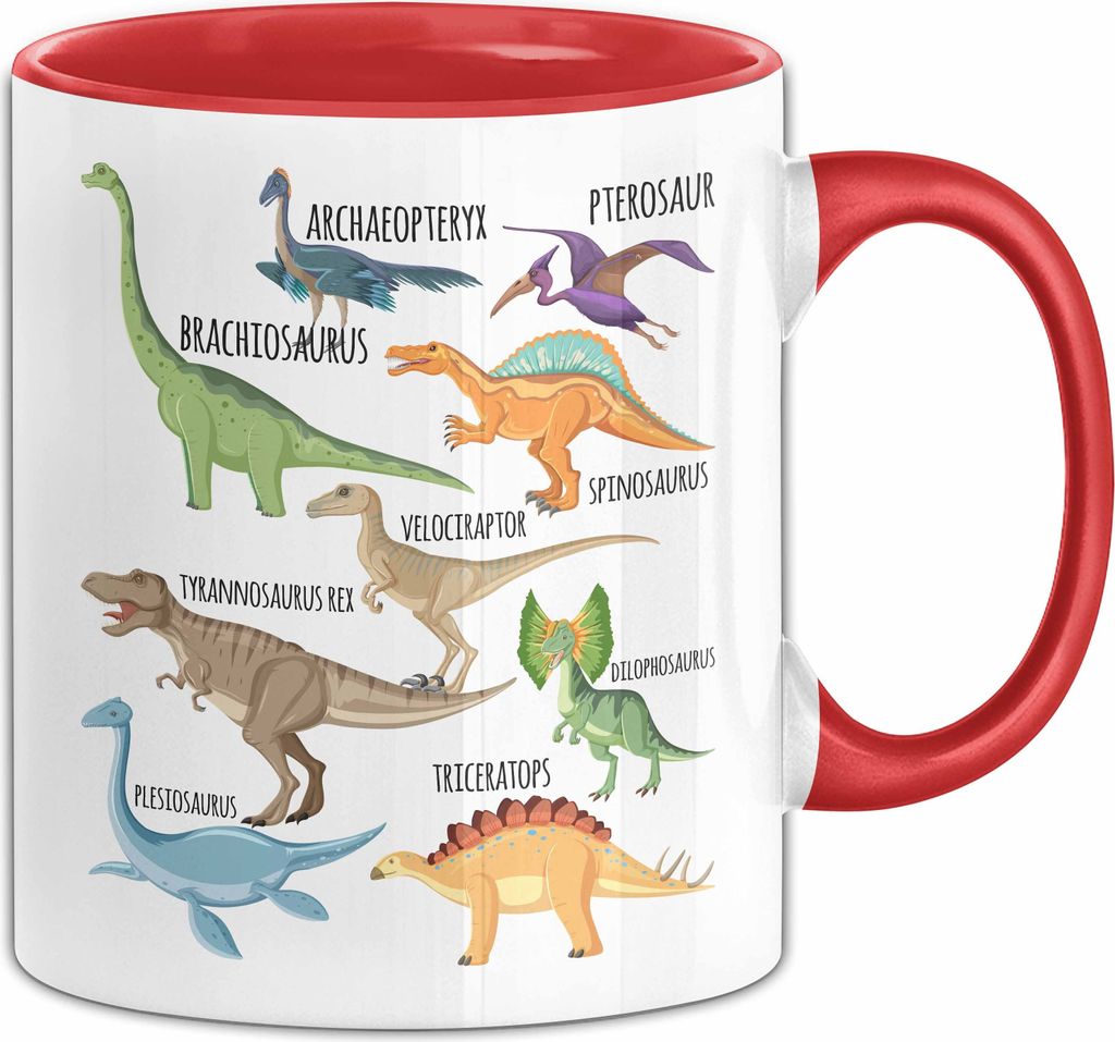Dino Tasse Geschenk Dinosaurier Geschenkidee Jungs Dino-Fans T-Rex Arten Von Dinosaurieren Kakao Becher Becher (Rot)