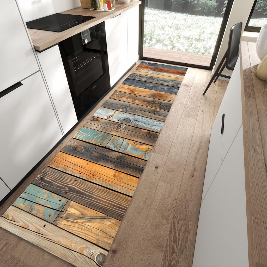 Küchenteppich 80x300cm rutschfest & abwischbar PVC Läufer - Holzwandpaneele