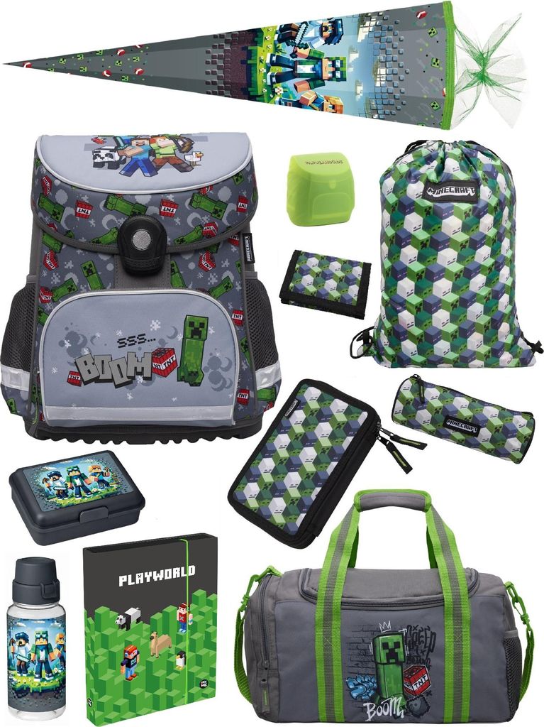 Grauer Minecraft Schulranzen für 1. bis 4. Klasse - Set Produktbild 