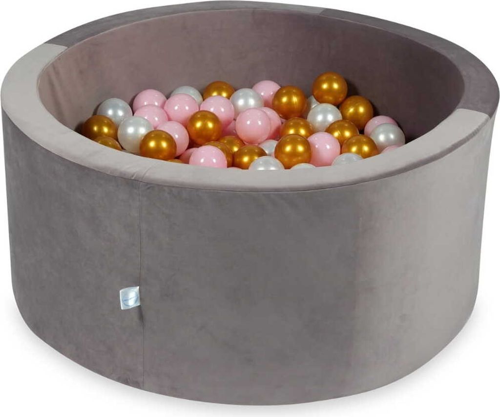 Bällebad 90x40 Samt lila – Mit 300 Bällen / Babyrosa, Perle, Gold
