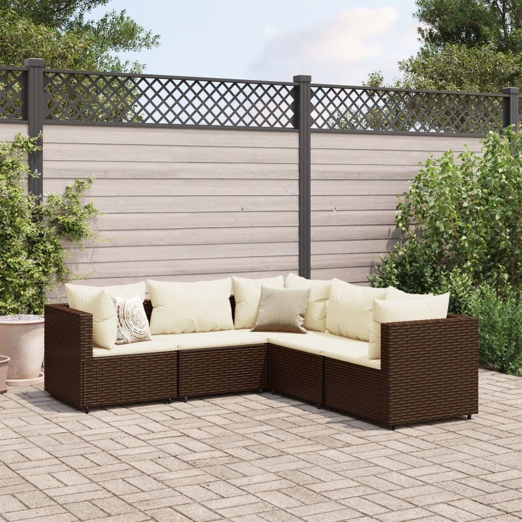 5-tlg. Garten-Lounge-Set mit Kissen Braun Poly Rattan - Produktbild 